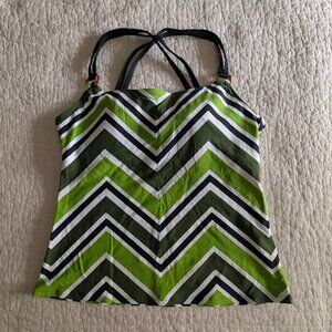 La Blanca Women's‎ Green Black Chevron tankini top US 14